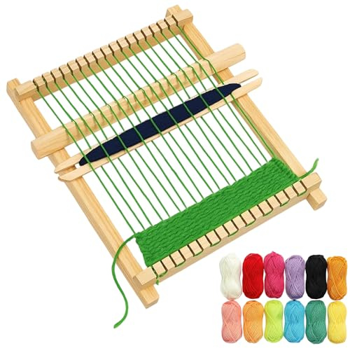 Wooden Weaving Loom Kit for Kids, Weaving Kit with 12 Coloured Yarns, Weaving Kit for Beginners, Large Frame Multi-Craft Lap Hand, Educational Toy for Creative Projects, Suitable for Beginner & Kids
