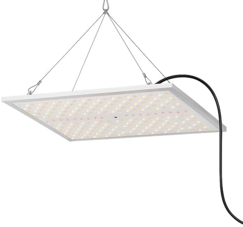 Panneau LED Horticole 50W avec Télécommande, Plafonnier de Culture Dimmable 10-100%, Timer 4/8/12H, Plein Spectre (Blanc + Rouge + IR + UV), Lampe Croissance Plantes Semis Floraison Intérieur