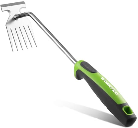 WORKPRO 15-Inch Weed Puller Tool, 6-Tine Heavy Duty Deep Root Remover for Dandelion, Stainless Steel Hand Weeder with Ergonomic Soft Grip for Lawn, Garden, and Yard