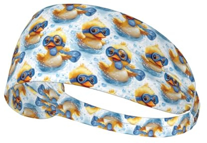Diademas de entrenamiento para mujer – Bandas elásticas antideslizantes para la cabeza para el cabello de mujer, lindo estampado de pato de natación, banda de sudor que absorbe la humedad para