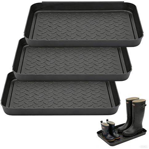 EUBSWA 3 pezzi Tappetino Scarpe Ingresso - Vassoio Antigoccia- Plastica - Vassoi per Scarpe 35 x 27.5 x 3 cm - Nero - Poggia Scarpe - Antigoccia - Facile da Pulire - Impermeabile
