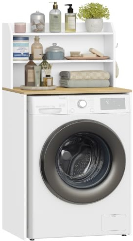 Hzuaneri Mueble Lavadora, Compartimentos Abiertos, Estantería de Baño, Apta para lavadoras y secadoras, 24 x 82 x 170 cm, Blanco-Roble LR00103X