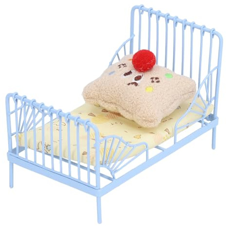 Leftwei Cama en Miniatura, Accesorios para Casa de Muñecas, Marco de Metal a Escala 1:12 y Bonito Colchón para Juegos de rol (Patrón de pájaro Amarillo)