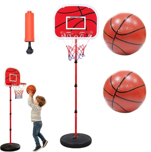 Juego de aro y Soporte de Baloncesto para niños con 3 Pelotas, Bomba, altur | Aro de baloncesto para niños al aire libre para niños, niñas, interior, exterior, hogar, sala de estar, Patio, jardín