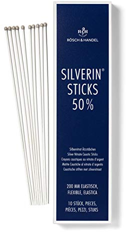 Nitrato d'argento 50% | 200mm elastico | 10 pz. | Per il trattamento della carne selvatica, per il trattamento di verruche e calli, per la cura dello stoma | Rösch und Handel