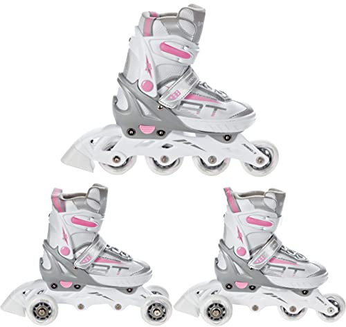 RAVEN Profession 3in1 Inlineskates Triskates Rollschuhe Inliner für Kinder und Erwachsene verstellbar (White/Pink, 35-39 (23cm-25,5cm))