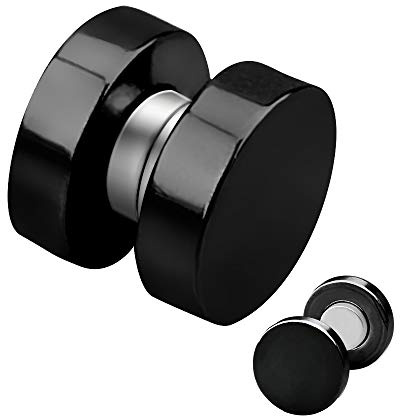 Treuheld® | Schwarzer Magnet Fake Plug/magnetischer Ohrstecker | 14mm | Chirurgenstahl 316L | Kein Ohrloch notwendig | Alternative zu Ohrclips