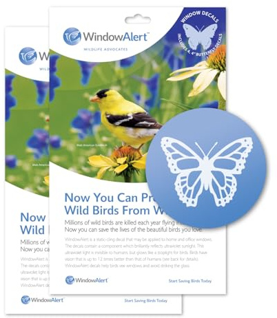 WindowAlert Butterfly Anti-Collision Decal - UV-Reflective Window Decal to Protect Wild Birds from Glass Collisions, 2-Pack - Made in The USA