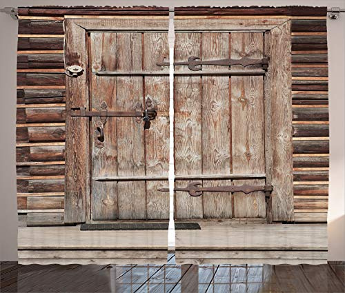 ABAKUHAUS Rustikal Rustikaler Gardine, Holztür Log House, Schlafzimmer Kräuselband Vorhang mit Schlaufen und Haken, 280 x 225 cm, Blasser Kaffee