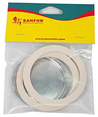 Sanfor Gomme plate pour cafetière 12 tasses | Paquet 1 filtre 2 joints | caoutchouc | blanc | 9,2 x 9,2 x 0,1 cm