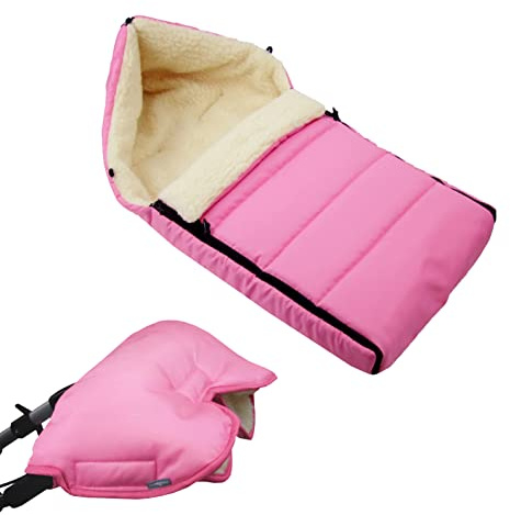 BAMBINIWELT KOMBI-ANGEBOT Muff + vinterväska 90 cm – av lammull för barnvagn, buggy, hjulberlock – ylle – fodrad ROSA
