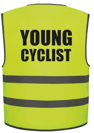Brook Hi Vis Young Cyclist Kids Hi Vis Vest Children's High Visibility Reflective Safety Waistcoat School Road Safe Bike Biking Cycling, Add child's name to the front, Personalised