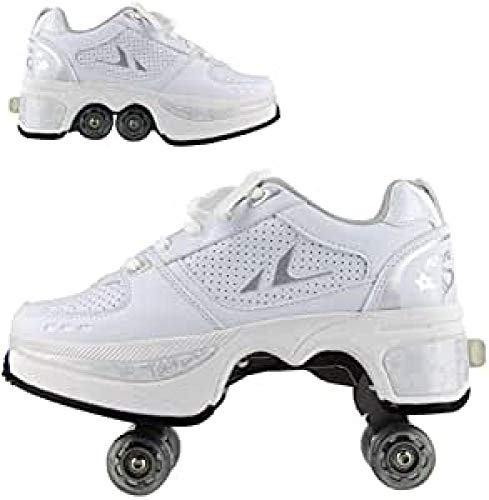 WERTYUH Inliner Damen, Rollschuhe Damen MäDchen, Inliner FüR Kinder, Schuhe Mit Rollen, Quad Skate Rollschuhe, GrößEnverstellbar,weiß-41