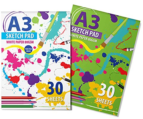 G4GADGET 2 Packs of A3 Sketchbook Drawing Paper - Kids Coloring Book and Art Paper - Easy to Use Doodle Pad with 80 GSM 30 Sheets Each Total 60 Sheets,Packaging May Vary