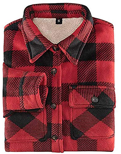 Camicia da donna foderata in pile a quadri Sherpa in pile lungo la camicia di flanella Jac - rosso - L