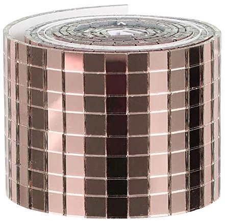 Mosaikfliesen Quadratische Selbstklebend Glasfliesen Echtglas Spiegel Fliesenaufkleber Wandfliese Wandaufkleber für DIY Küche Badezimmer KTV (Roségold)