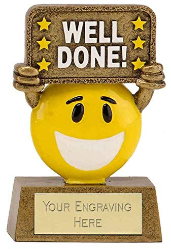 TROPHIESPLUSMEDALS Novelty Cheeky Figure Well Done Trophy, 9cm, Resin | Fun novelty resin trophy with detailed design, free engraving on personalised plate, ideal for events and parties.