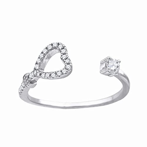925 Sterling Silber Damen CZ Zirkonia Kunstdiamant Liebe Herz Verstellbarer Zehenring Schmuck Geschenke für Frauen – Ringgrößenoptionen: L bis R, Metall, Zirkonia