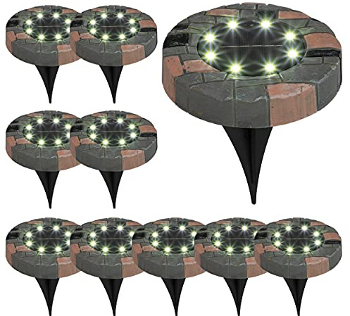 Bonetti Solar Bodenlampen mit je 8 kalt-weißen LEDs | inkl. Erdspieß | moderne Solarlampe für Außen | perfekt für Wege, Beete, Rasen etc. (10er Set, Stein-Optik)