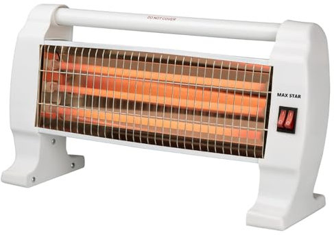 Max Star Estufa Electrica Bajo Consumo de Cuarzo Calefactor de Baño Infrarrojo 3 Posiciones de Calor 400W/800/1200W Asa de Transporte Anti Vuelco Eficiencia Energetica Tipo A Portátil