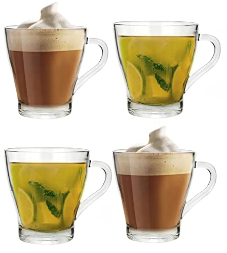 Lot de 4 tasses à café en verre transparent de 300 ml pour latte, cappuccino, expresso, chocolat chaud, tisane glacée