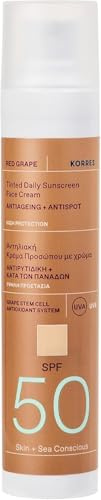KORRES RED GRAPE Getönte Sonnencreme fürs Gesicht SPF50, vegan, 50ml | Anti-Aging + Anti-Dark-Spot, mindert Falten und dunkle Flecken, Schutz vor lichtbedingter Alterung, für ebenmäßigen Teint