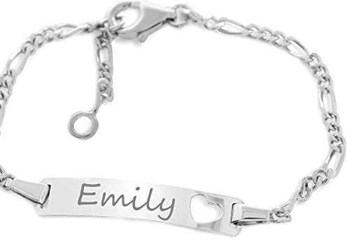 ID Kinderarmband mit Gravur Taufe 925 Silber Armband Taufarmband Name mit Herz schlicht
