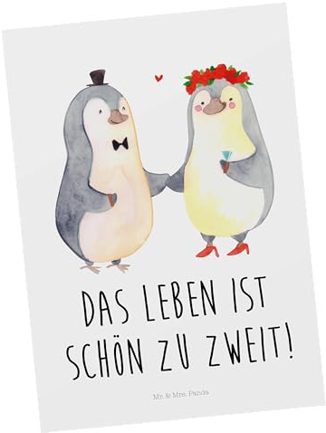 Mr. & Mrs. Panda Postkarte Pinguin Heirat - Geschenk, Postkarten, Ansichtskarte, Ansichtskarten, Pärchen, Verliebt, Freundin, Fotokarte, Paar, Just Married, Frau, bildkarte, Mann