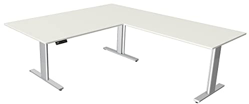 Kerkmann Certeo Eckschreibtisch Move.3 | Elektrisch höhenverstellbar | Gestell Silber | HxBxT 720-1200 x 2000 x 1000 mm | Weiß | Sitz- und Stehtisch Bürotisch Arbeitstisch