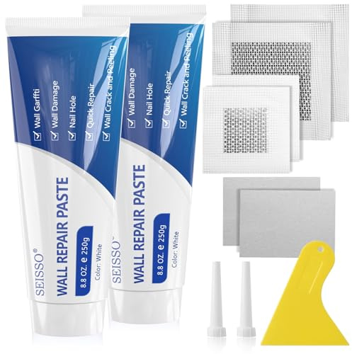 Wall Repair Paste Kit, 2x250g Wall Mending Agent with Wall Repair Patch*4 and Scraper, Spackle Drywall Repair Kit for Hole Filler, Effective Repair of Scratches, Holes, Cracks and Wall Graffiti
