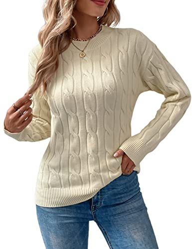 Niwicee Maglione da Donna Girocollo Maniche Lunghe Donna Elegante Casual Maglione Caldo Maglione Lavorato a Maglia Maglione Autunno Inverno Pullover Casual Knitted Bluse