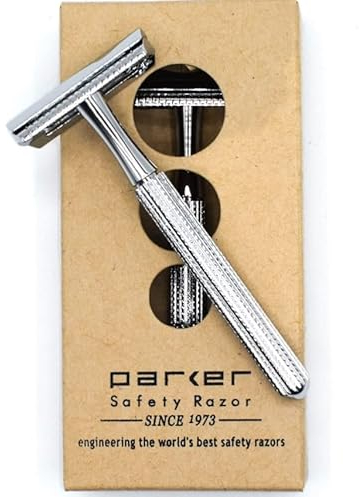 Parker, rasoio di sicurezza a pettine chiuso in 3 pezzi modello 78R con 5 lame Parker in platino incluse (cromo ad alta lucentezza)