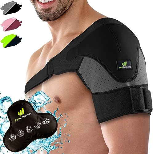 Tutore Spalla Uomo e Donna con Borsa Ghiaccio Gel Caldo/Freddo - Supporto Cuffia dei Rotatori per Dolore, Lussazione, Tendinite - Fascia Compressione Neoprene Spalla per Braccio Destro e Sinistro