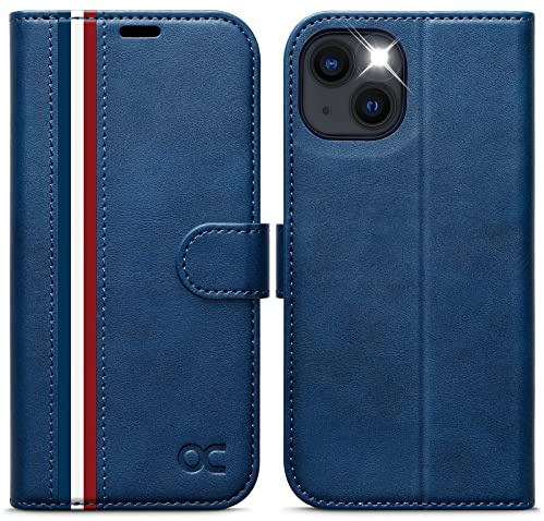 OCASE Handyhülle für iPhone 13 5G Hülle Klappbar Stilvoll Blau | Premium PU Leder Kartenfach Magnetverschluss RFID Schutzhülle Klapphülle Handytasche Lederhülle Tasche Etui
