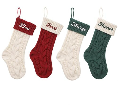 NIBESSER Weihnachtsstrumpf Personalisiert Nikolausstrumpf mit Benutzerdefinierte Namen 18” Großer gestrickter Weihnachtsstrumpf Christmas Stockings für Feiertags, Familienparty, Dekoration