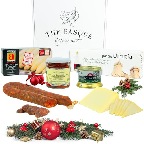 THE BASQUE gourmet – Cesta Navidad Regalo de Productos de Euskal Herria – Lote de Navidad Sin Alcohol – Queso Idiazabal, Paté, Chorizo, Espárragos de Navarra... – Cesta Gourmet para Regalar