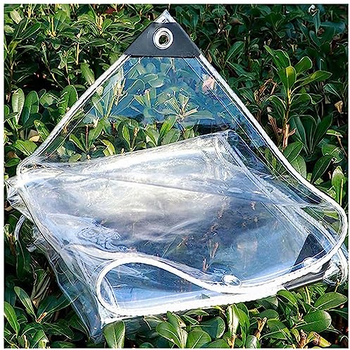 ZHJSHOU Custom Size Clear PVC Tarpaulin 1mx1m, Transparent Heavy Duty Waterproof Tarp 420gms for Pergola Cover,Balcony Rain Protection,Garden, Outdoor Bar