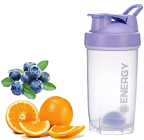 Shaker de protéines de 400 ml - Bouteille shaker de protéines de 500 ml sans BPA étanche portable pour compléments sportifs - Avec boule de mélange en acier pour boissons protéinées - (violet)