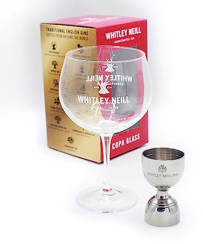 Strength & Honour | 1 x Whitley Neill Handcrafted Crystal Copa Balloon Goblet Gin Glass & 1 x Stainless Steel Measure Jigger