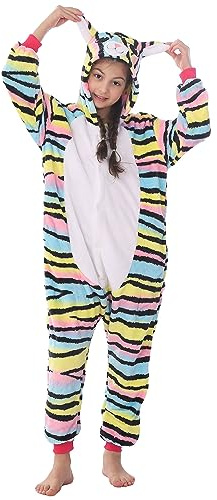 WOYASIM Unisex Flannel Costume Onesie Kids Halloween Easter Animal Cosplay for Girls Boys One Piece Colorful Cat L