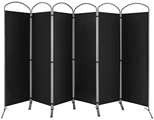 GOPLUS Paravent Pliable à 6 Panneaux, Brise Vue Intérieure et Extérieure avec Support en Métal,Paravent de Chambre Retractable 300 x 188 CM, pour Salon, Chambre, Bureau(Noir)