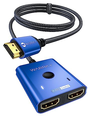Switch HDMI 4K@60Hz, WARRKY [Azul, Cable Fijo de Nailon 1m] HDMI Splitter Bidireccional 2 entradas 1 Salida (Una Pantalla a la Vez), Admite HDR/HDCP 2.2/1080p 3D para TV, PC, PS5, Xbox