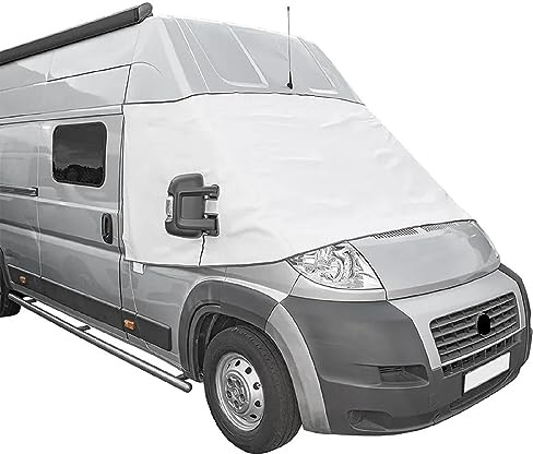Preiswert&Gut Frontscheibenabdeckung Wohnmobil kompatibel mit FIAT Ducato X250 Peugeot Boxer Citroën Jumper UV-Schutz Isolierung gegen Hitze und Kälte magnetische Befestigung Türmontage Weiß