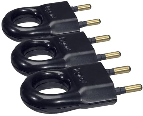 Legrand - Fiche plate mâle sans terre plastique - avec anneau extraction - noir (Lot de 3)