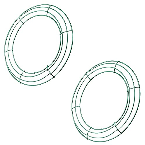 Peowuieu 14 Zoll Draht Kranz Rahmen Metall Runde Kranz Form Machen Ringe GrüN für Weihnachten Feier Dekoration DIY 2 Pack