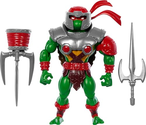 Masters of the Universe Mattel Origins Turtles of Grayskull - Figura de acción y accesorios, juguete coleccionable de Raphael con 16 articulaciones, TMNT y Motu Crossover
