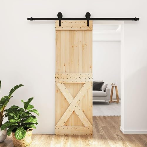 Festnight Schiebetür Komplettset Holz mit Beschlag Holzschiebetür Schiebetürbeschlag Schiebetürsystem mit Tür Innentür Holztür Innen Zimmertüren Scheunentür Schiebetüren Beschlagset 70x210 cm