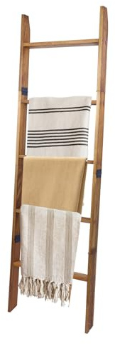 HYBDAMAI Blanket Ladder, 5-Tier Wooden Quilt Stand, Decorative Ladder Shelf, Leaning Shelf, Wall Leaning Blanket Ladder Towel Storage Rack for Living Room, Walnut