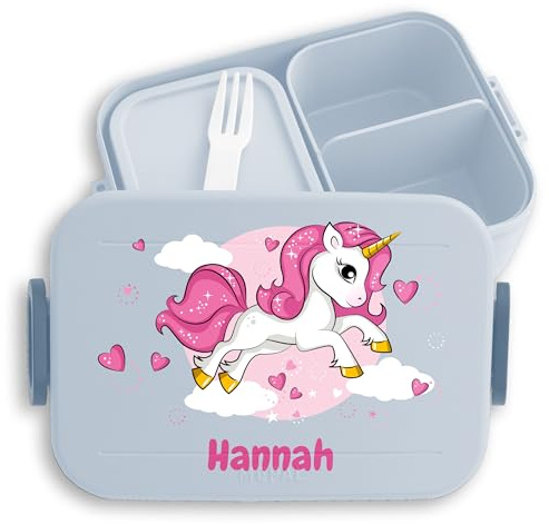 Kinder Bento Box Midi für Mepal Bentobox - Einhörner - Brotbox Einhorn Lunchbox Unicorn I - 900 ml - Hellblau - jausenbox mädchen schule personalisierte brotboxen einhörnern pink