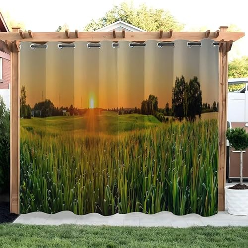 SYHIEGO Ländliche Landschaft Vorhang Outdoor Sonnenuntergang Vorhänge Wasserdicht 2er Set Outdoor Vorhang mit Ösen Wetterfest Vorhang Pavillon Outdoor Gardinen für Balkon Terrasse,178x213cm